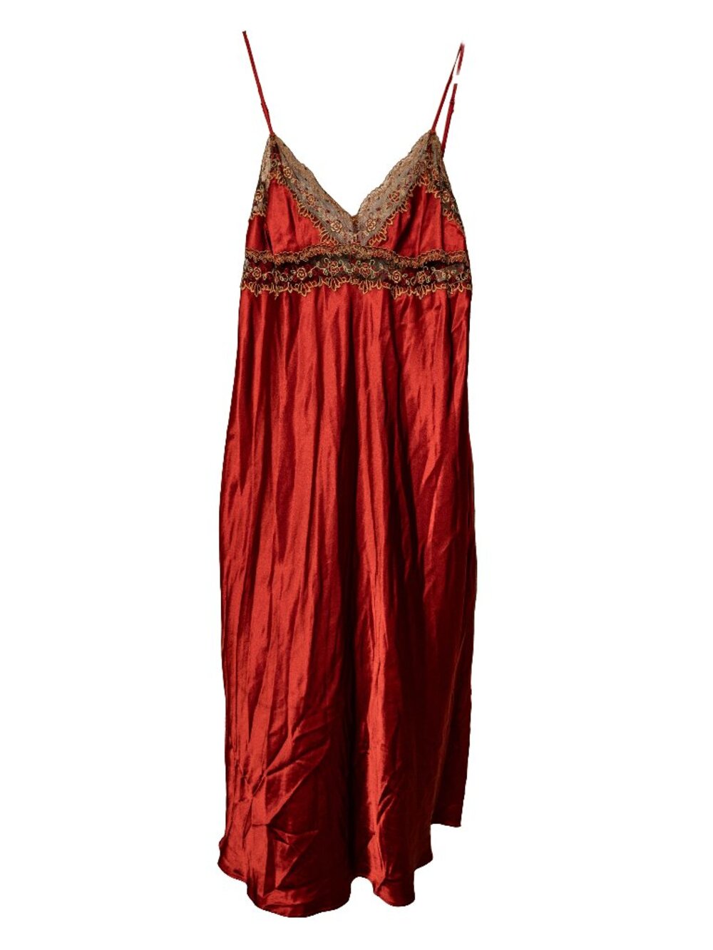 Valerie Stevens Red, Black & Gold Long Slip Gown - Night Dress - Large